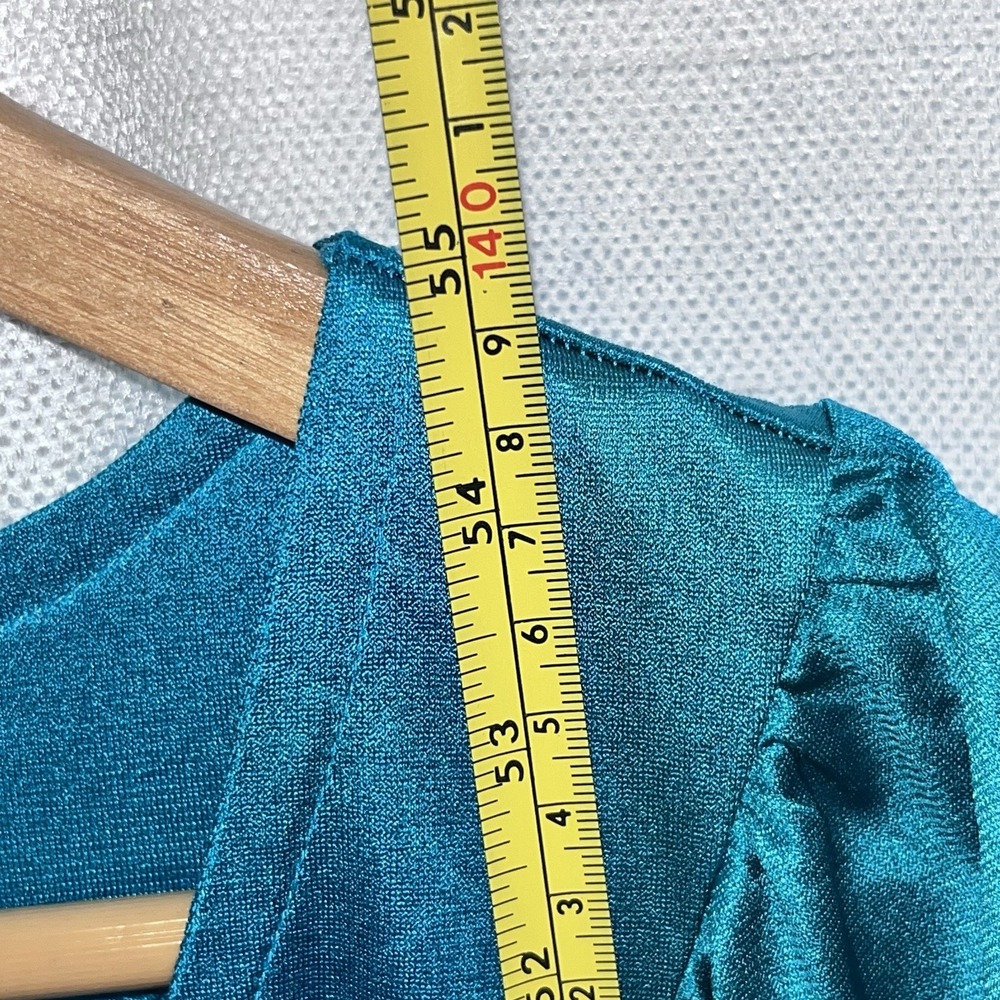 VTG Gilead Teal Maxi Nightgown Peekaboo Sleeve Pockets Peignoir Caftan READ - Picture 8 of 9